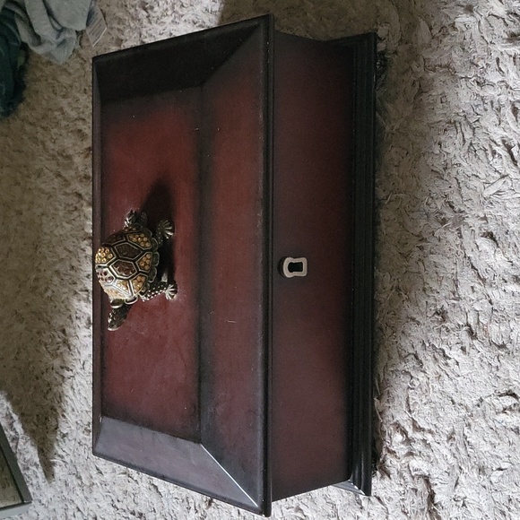 Wooden jewelry box with crystal turtle